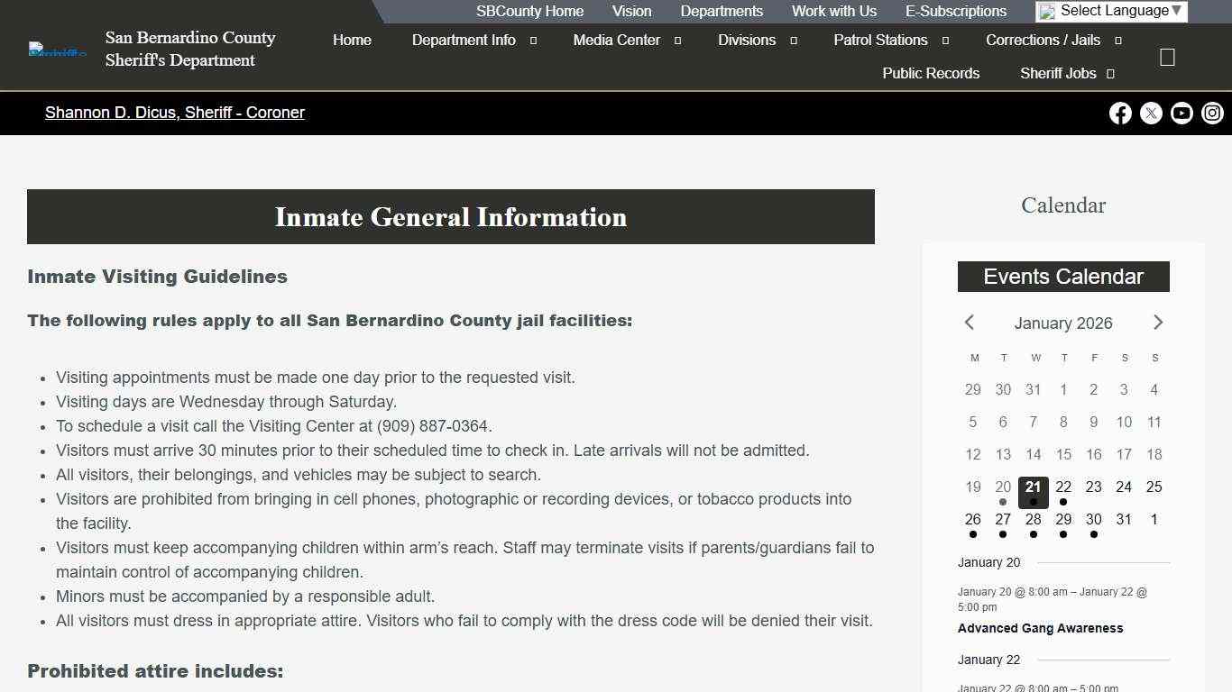 Inmate General Information – San Bernardino County Sheriff's Department